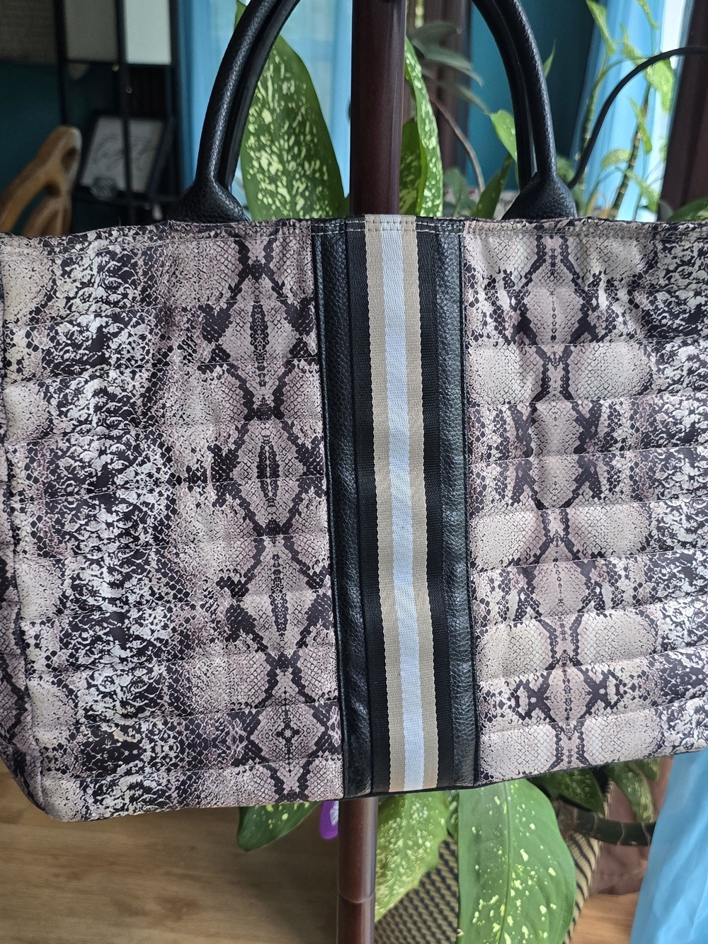 Think Royln Snake-Print Quilted Tote Bag in Blush and Black
